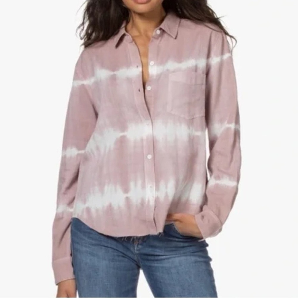 Rails Mauve Raw Hem Tie Dye Button Up Shirt - Size M